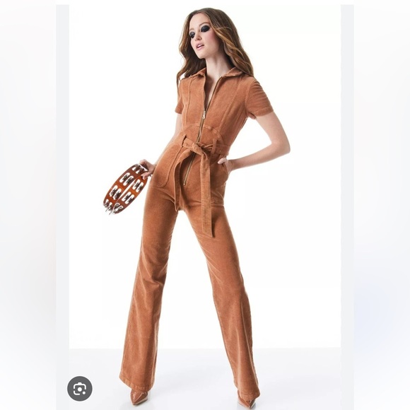 Alice + Olivia Gorgeous Wide Leg Jumpsuit in Camel - Picture 2 of 12